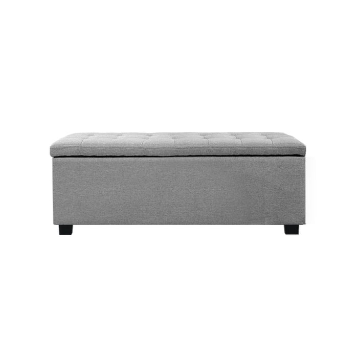Artiss Storage Ottoman Blanket Box 97cm Linen Light Grey -Home Living Store - -