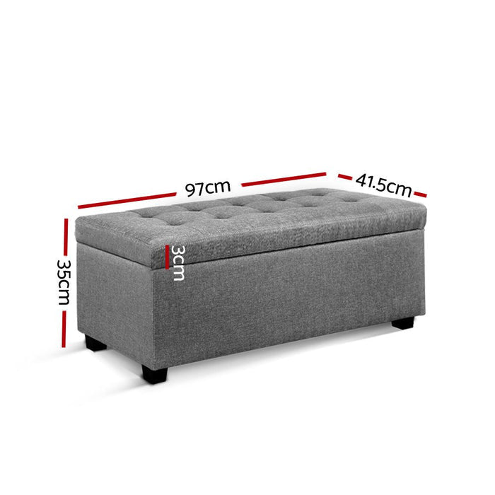 Artiss Storage Ottoman Blanket Box 97cm Linen Light Grey -Home Living Store - -