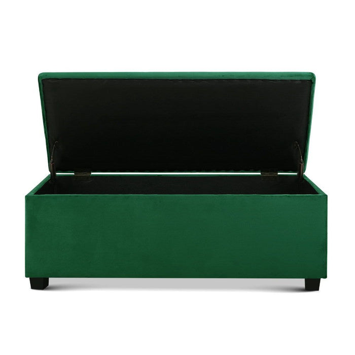 Artiss Storage Ottoman Blanket Box 98cm Velvet Green -Home Living Store - -