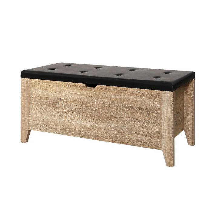 Artiss Storage Ottoman Blanket Box Leather Oak -Home Living Store - -