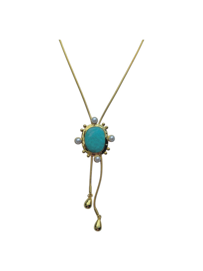 Gold plated amazonite and freshwater pearl Ava necklace for everyday summer styling