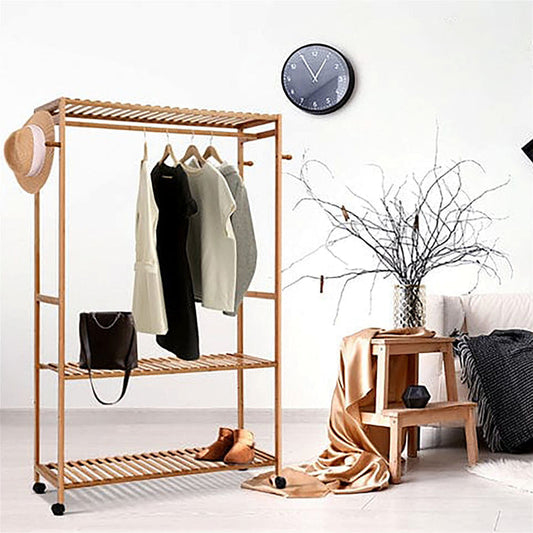 Bamboo Clothes Rack Coat Stand Garment Hanger Wardrobe Portable Air'er -Home Living Store - -