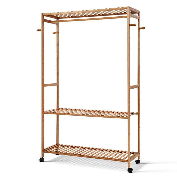 Bamboo Clothes Rack Coat Stand Garment Hanger Wardrobe Portable Air'er -Home Living Store - -