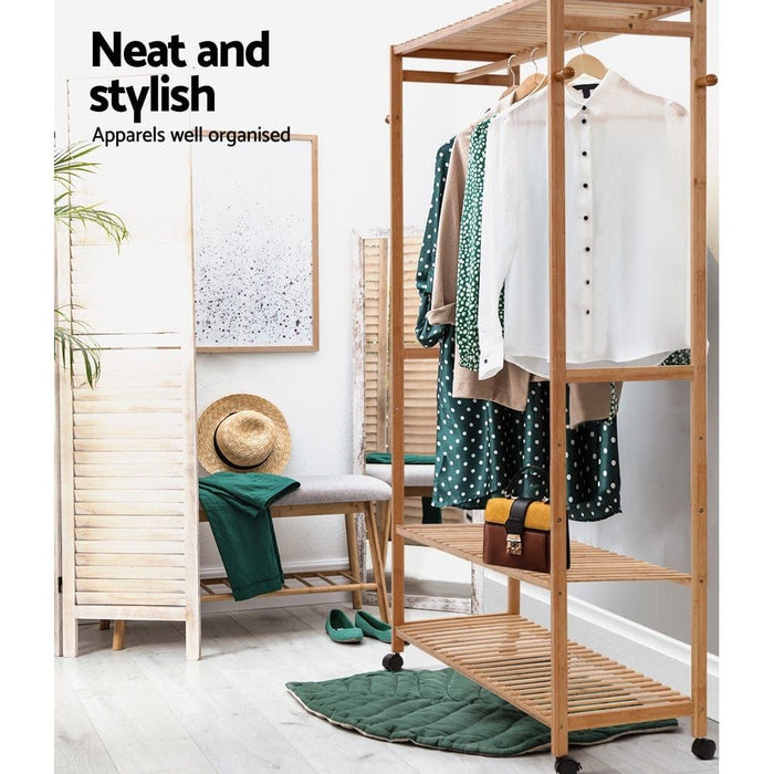 Bamboo Clothes Rack Coat Stand Garment Hanger Wardrobe Portable Air'er -Home Living Store - -