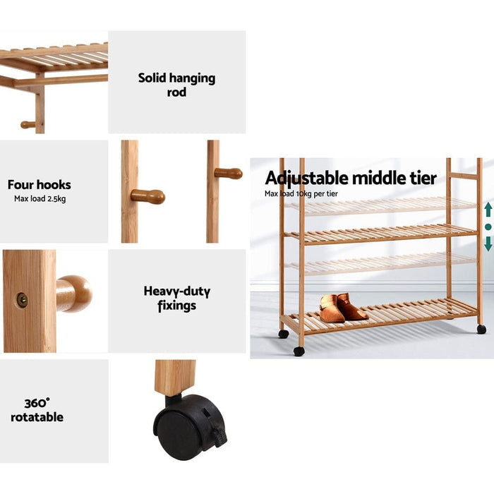 Bamboo Clothes Rack Coat Stand Garment Hanger Wardrobe Portable Air'er -Home Living Store - -