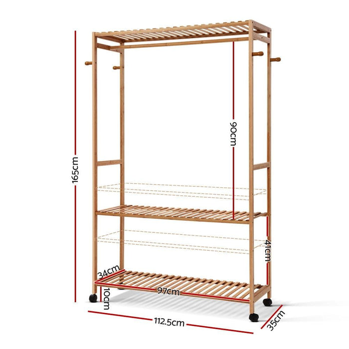 Bamboo Clothes Rack Coat Stand Garment Hanger Wardrobe Portable Air'er -Home Living Store - -