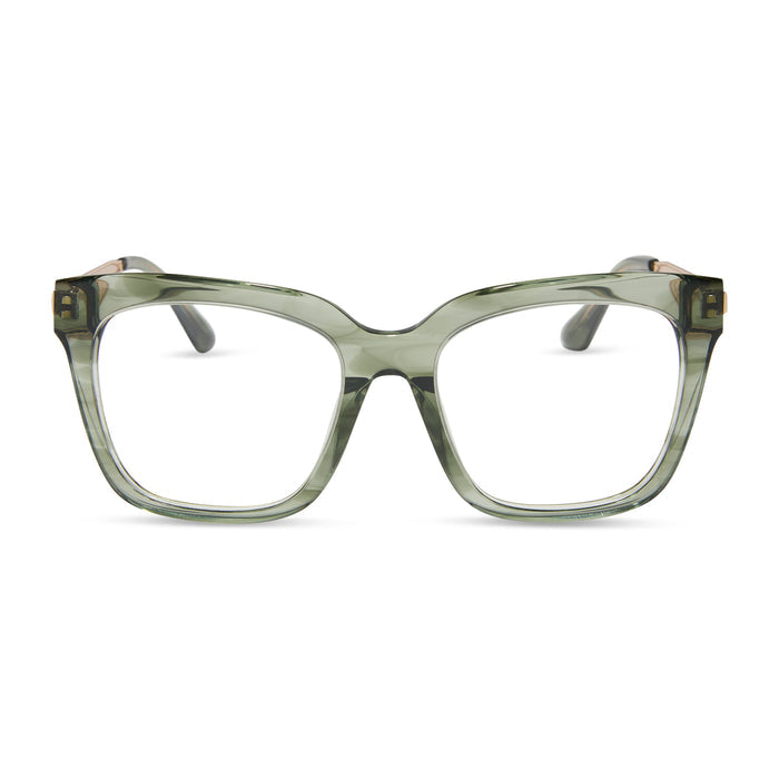 diff eyewear featuring the bella square prescription glasses with a cool matcha green frame front view