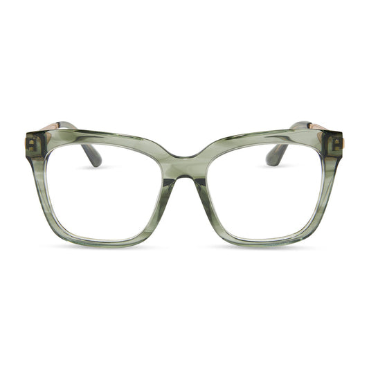 diff eyewear featuring the bella square prescription glasses with a cool matcha green frame front view