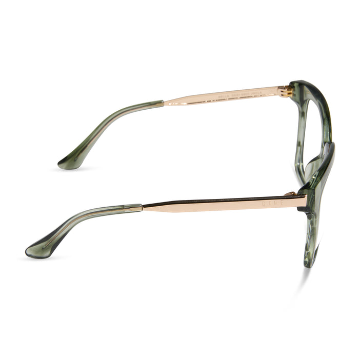 diff eyewear featuring the bella square prescription glasses with a cool matcha green frame side view