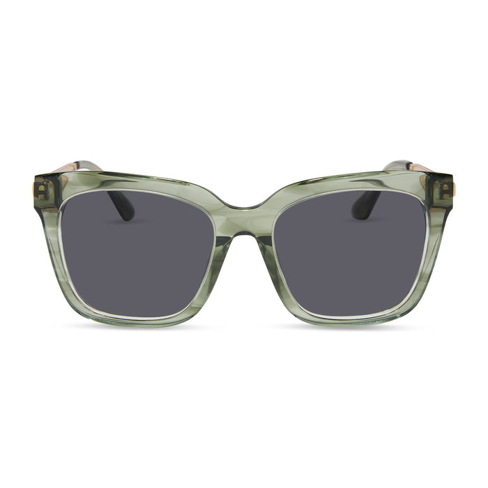 diff eyewear featuring the bella square prescription sunglasses with a cool matcha green frame front view