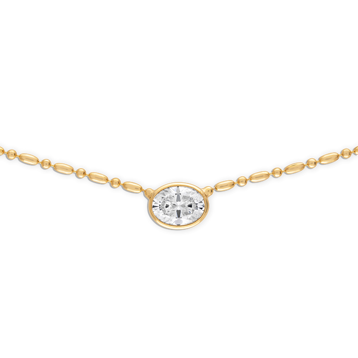 Bezel Oval Floating Necklace - 14k vermeil bezel set oval lab gemstone on bar and ball chain