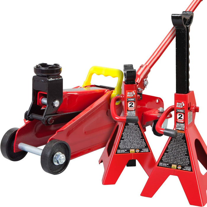 BIG RED Torin Hydraulic Trolley Floor Jack Combo With 2 Jack Stands