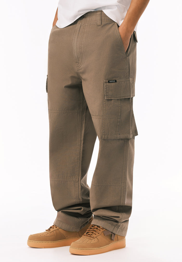 Buffalo Men Pants Brown Denim Denim Pants Cargo Pockets