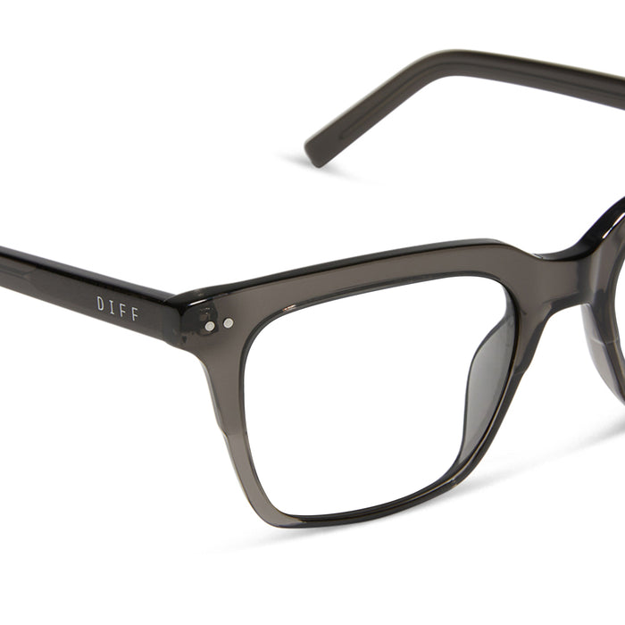 diff eyewear billie square prescription glasses with a black smoke crystal frame detailed view