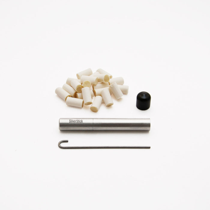SilverStick one-hitter taster pipe with a filter, cap, poker, and filters (8957435267)