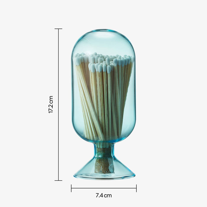 Blue Glass Match Cloche | 100 Match Sticks with Cork Stopper