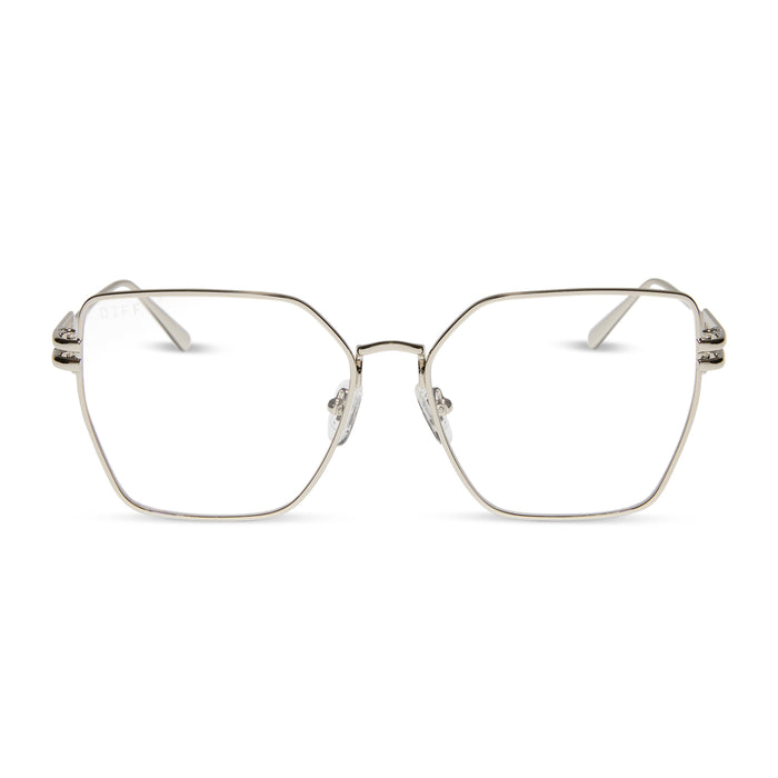 diff eyewear featuring the bonnie square prescription glasses with a silver frame front view
