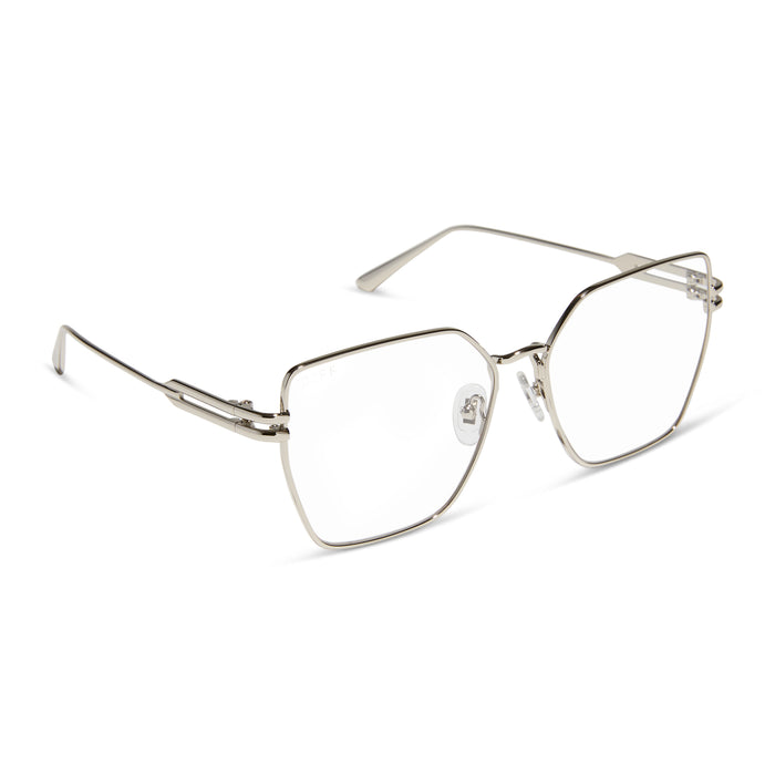 diff eyewear featuring the bonnie square prescription glasses with a silver frame angled view