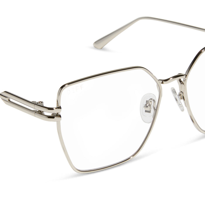 diff eyewear featuring the bonnie square prescription glasses with a silver frame detailed view