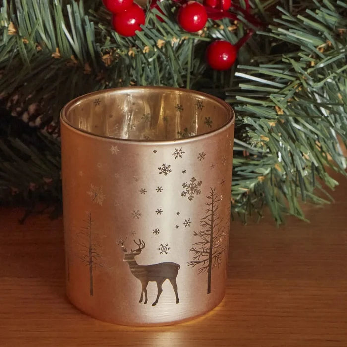 Bougeoir Karaca Home Noël Helena en verre, or, 7x7,8 cm