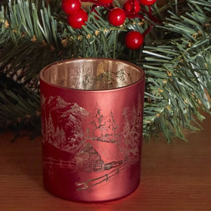 Bougeoir Karaca Home Noël Helena en verre, rouge, 7x7,8 cm