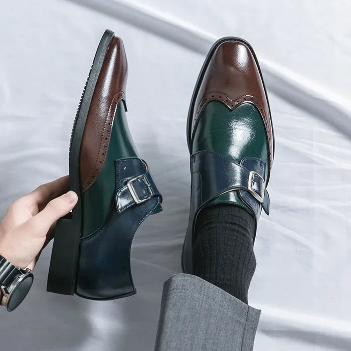 Bruno Lombardo Monk Strap Brogue Leather Shoes