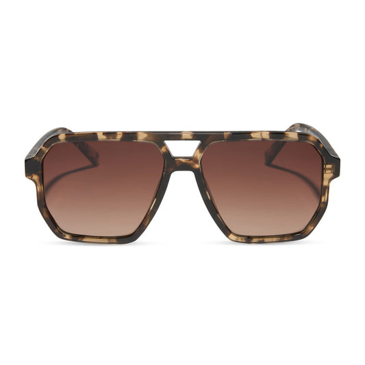 diff eyewear featuring the cameron navigator sunglasses with a espresso tortoise frame and brown gradient polarized lenses front view