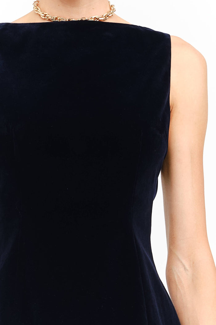 Carmine Navy Velvet Dress: NAVY