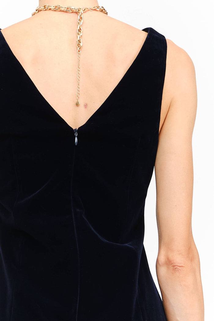 Carmine Navy Velvet Dress: NAVY