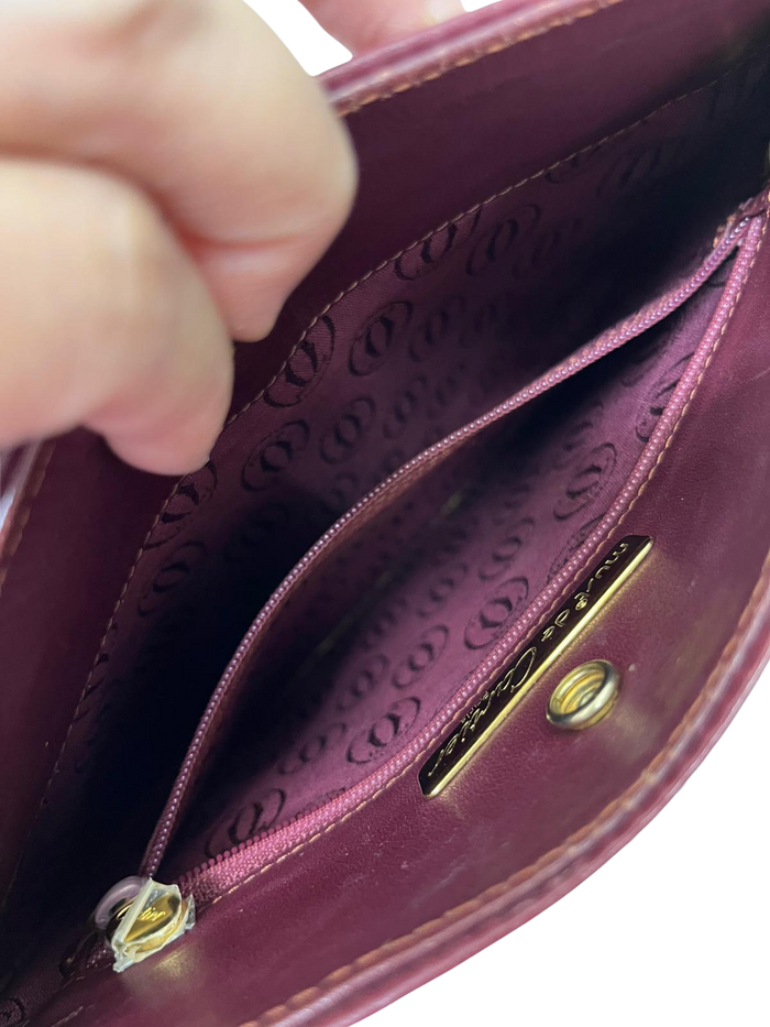CARTIER Must Line Shoulder Bag Leather Bordeaux Gold Auth BA3142 Golden Dark red