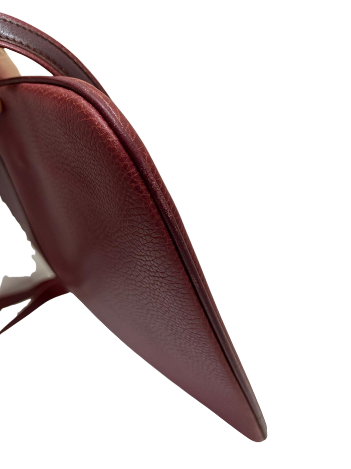 CARTIER Must Line Shoulder Bag Leather Bordeaux Gold Auth BA3142 Golden Dark red
