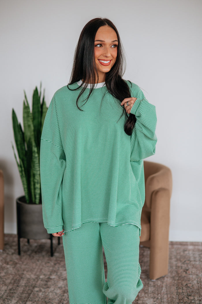 Cayla Striped Top - Kelly Green Mix