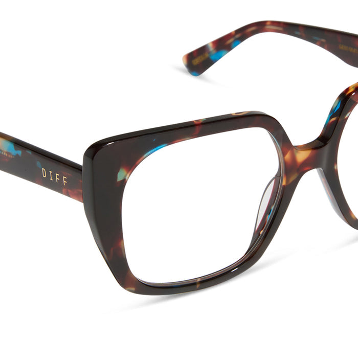 diff eyewear featuring the cecilia square prescription glasses with a confetti tortoise frame detailed view