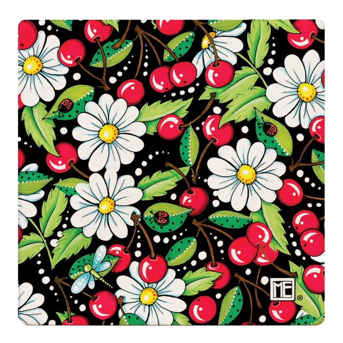 Cherry Daisy Ceramic Coaster Set