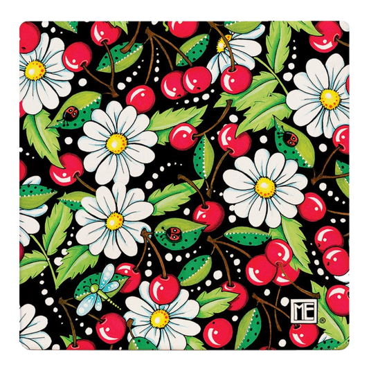 Cherry Daisy Ceramic Coaster Set