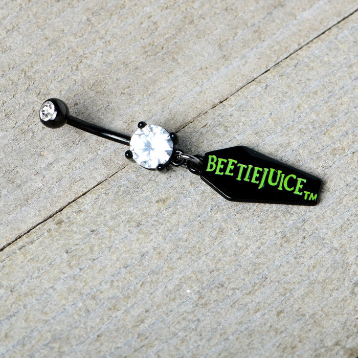 Clear Gem Black Officially Licensed Beetlejuice Coffin Dangle Belly Ring