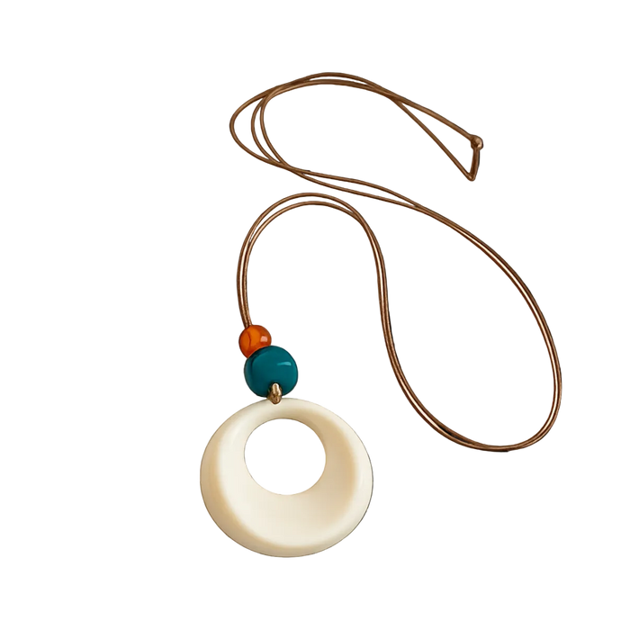 Cleo Dune Necklace - leather cord necklace with beads and round pendant