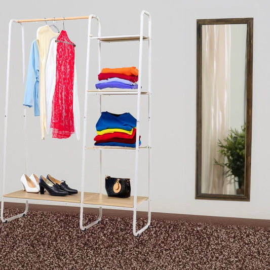 Closet Storage Rack Clothes Hanger Shelf Garment Rail Stand Wardrobe Organiser White -Home Living Store - -