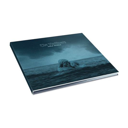 A square music album cover titled Old World by The Flatliners shows two people partly submerged in a dark blue ocean beneath a cloudy sky. The album lies flat, displaying its front cover before the official release.