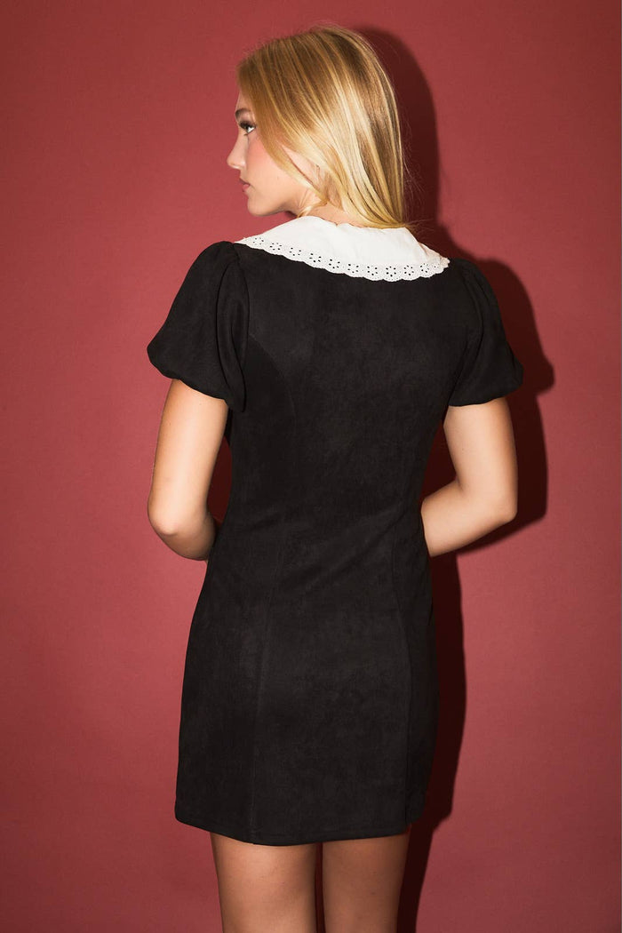 COLLARED SUEDE MINI DRESS