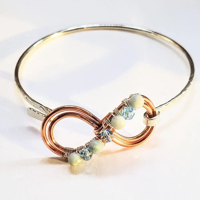 Copper Silver Turquoise Crystal Double Infinity Bangle