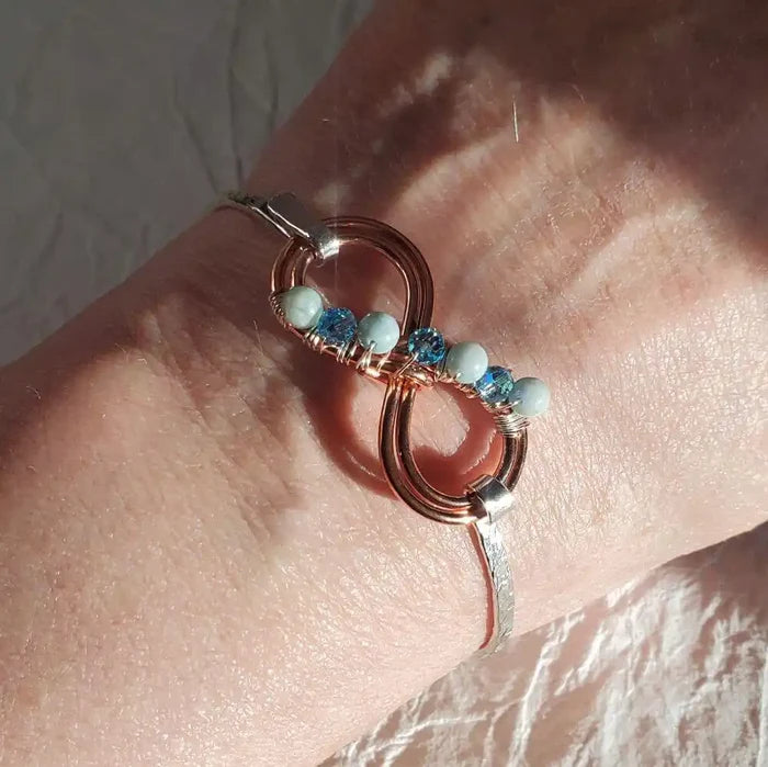 Copper Silver Turquoise Crystal Double Infinity Bangle