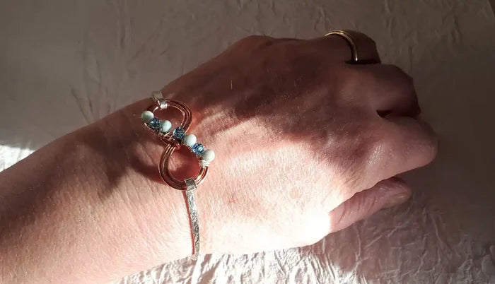 Copper Silver Turquoise Crystal Double Infinity Bangle