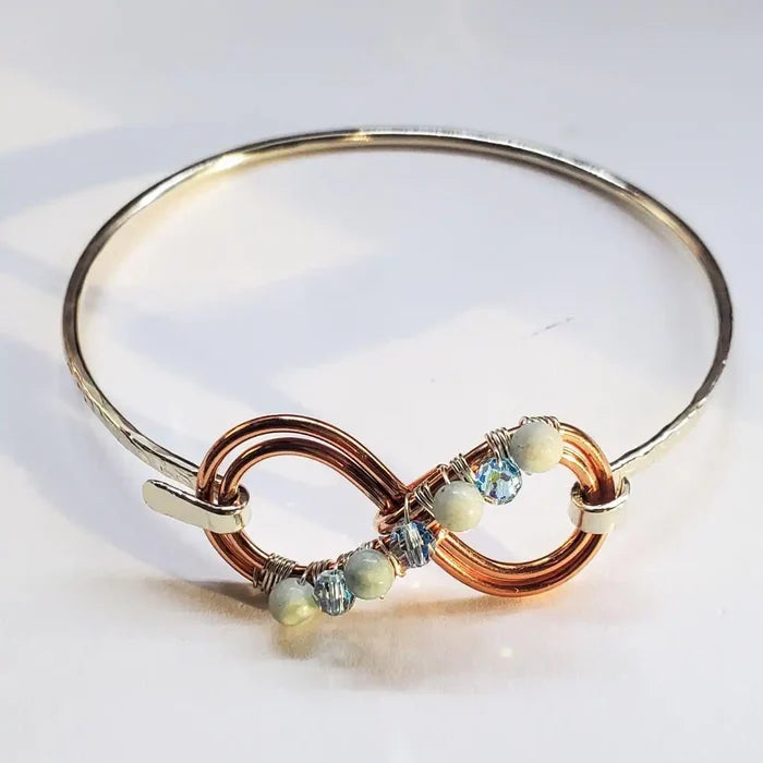 Copper Silver Turquoise Crystal Double Infinity Bangle