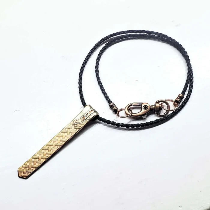 Copper Weave Embossed Necktie Necklace with braided cord and clasp