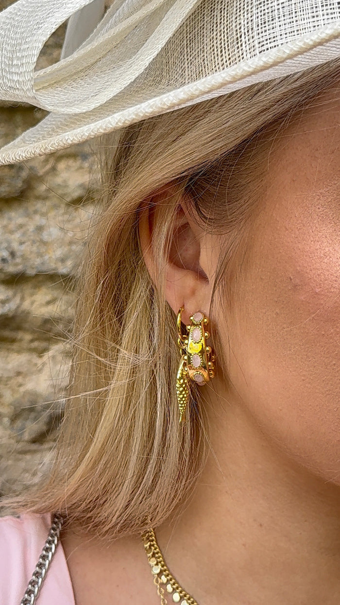 Elegant gold and pink Cordelia hoop earrings with gemstones for stylish effortless everyday look