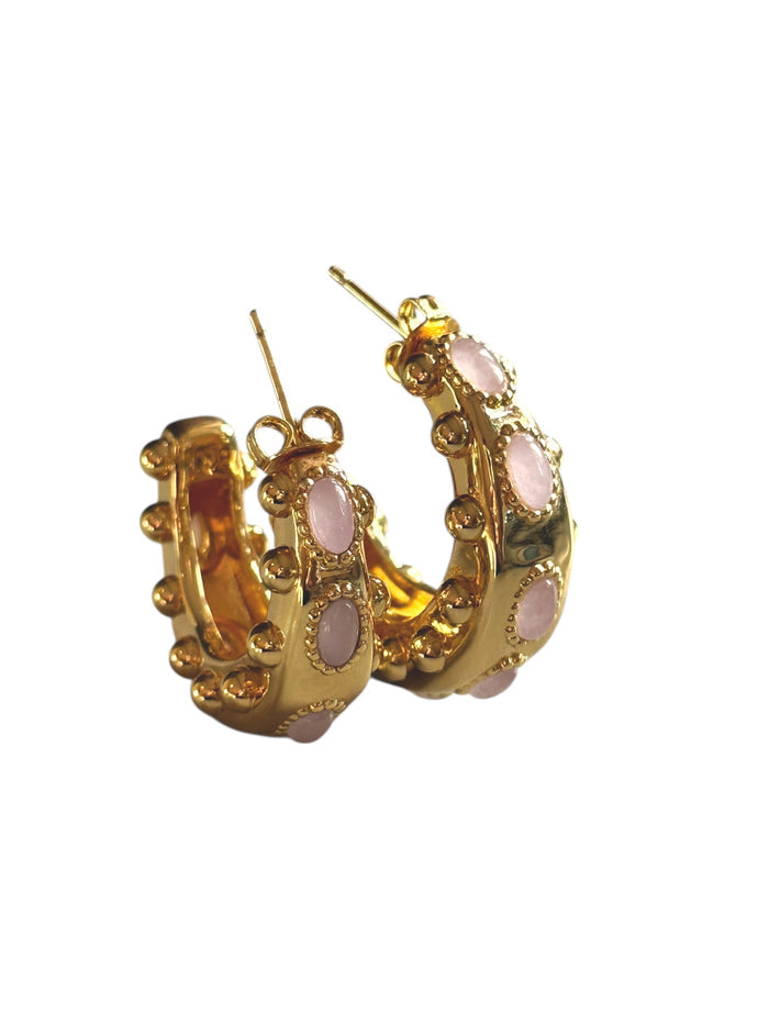 Elegant gold and pink Cordelia hoop earrings with gemstones for stylish effortless everyday look