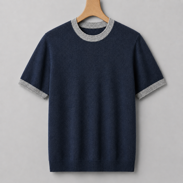Cotton contrast knit tee sleeve detail