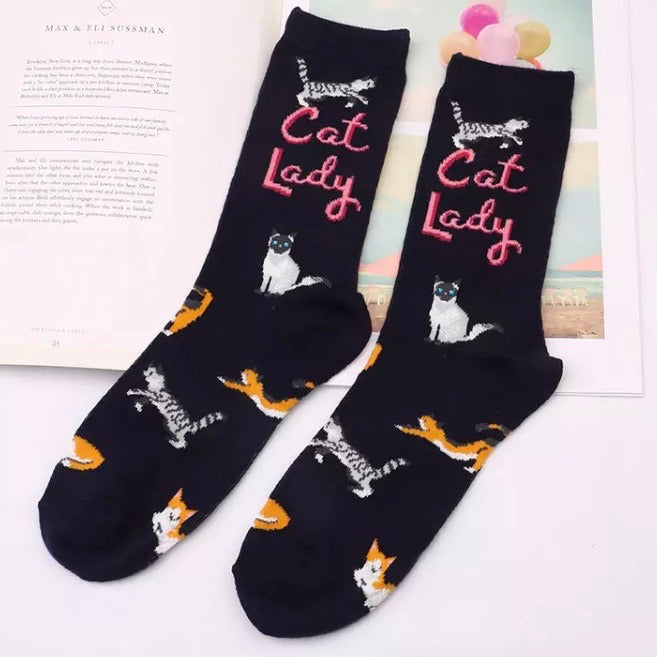 Crew Socks: Cat Lady ~ Navy