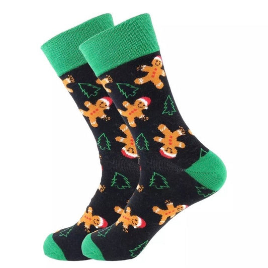Crew Socks: Christmas ~ Gingerbread People Black/Green